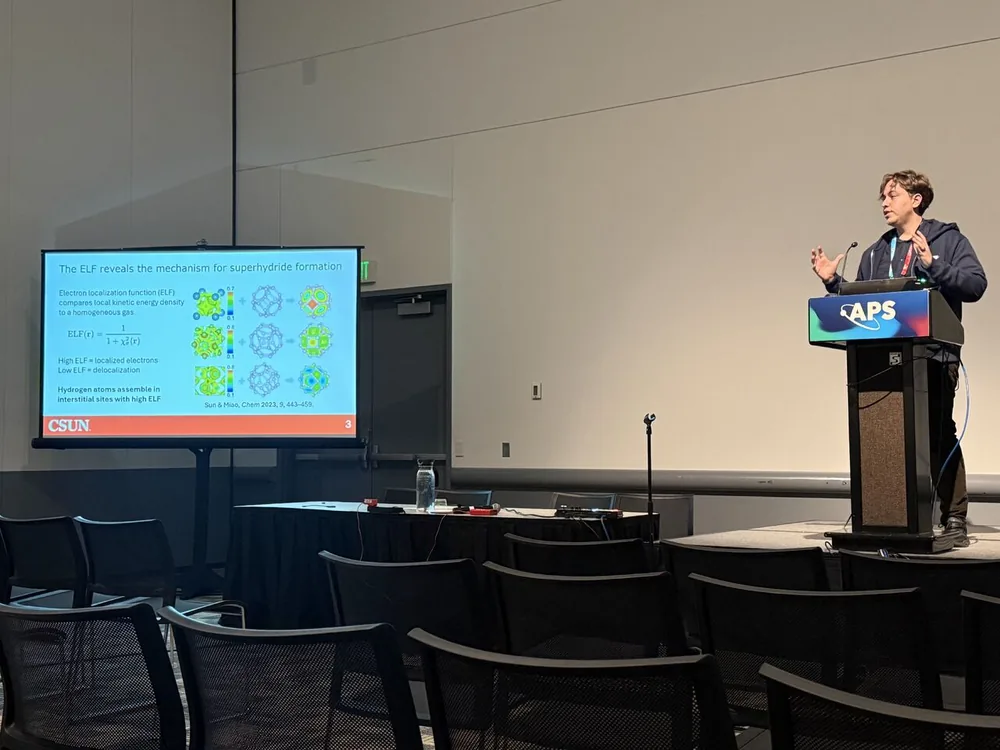 Austin Ellis presenting at the APS Global Physics Summit 2026 in Denver