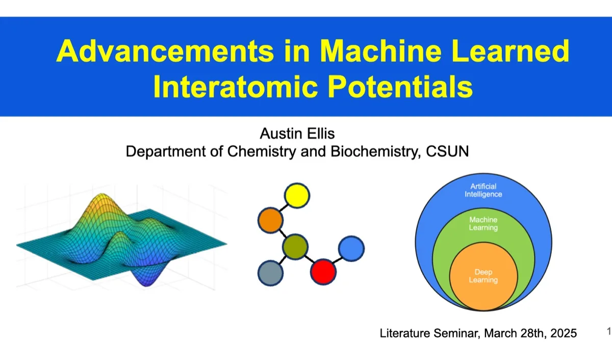 Title slide of the literature seminar Advancements in Machine Learned Interatomic Potentials