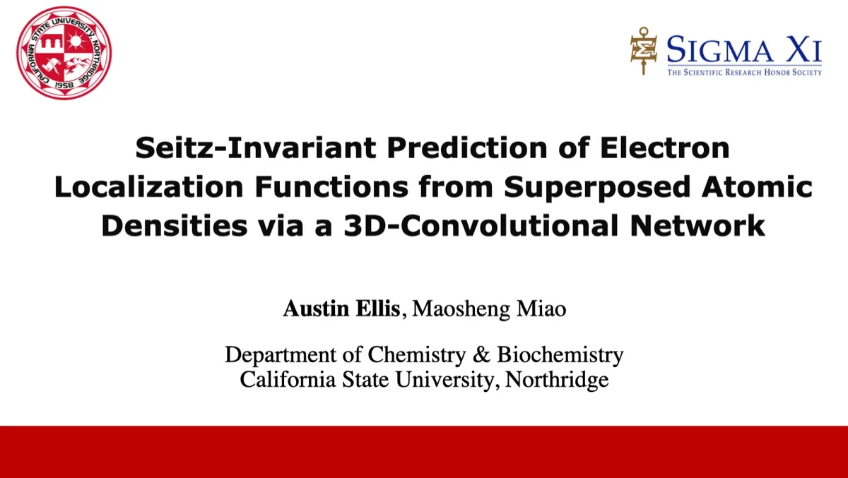 Title slide of the Sigma Xi presentation on Seitz-invariant prediction of electron localization functions